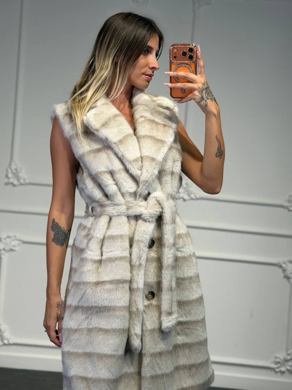 pelliccia smanicata lunga - Dverso Fashion
