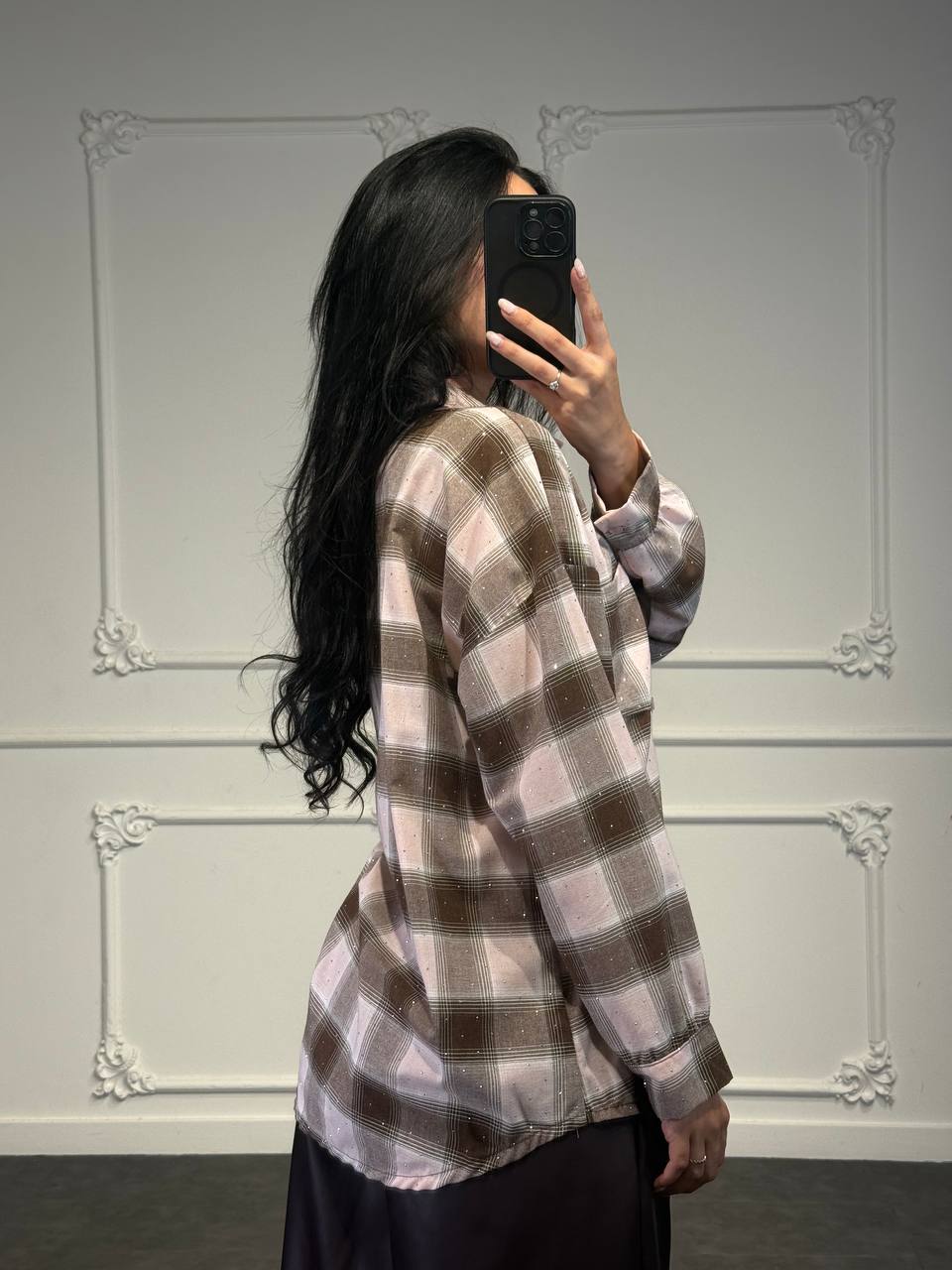 Camicia oversize a quadri e tasche frontali