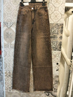 Jeans palazzo a vita alta con applicazioni strass laterali