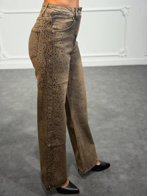 Jeans straight con strass degradé laterali