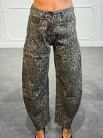 Jeans balloon animalier con strass all-over