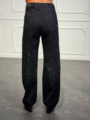 Jeans straight con strass degradé e gamba dritta