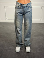 Jeans baggy con strass e gamba morbida