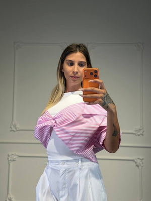 top con camicia a fiocco