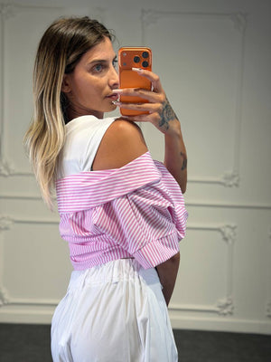 top con camicia a fiocco