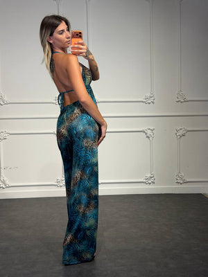 Coordinato con Top Halter a Volant e Pantaloni Palazzo Fantasia
