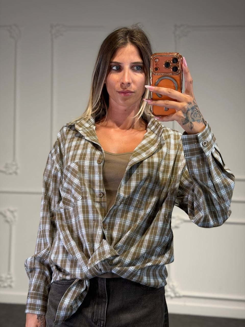 camicia quadri con strass