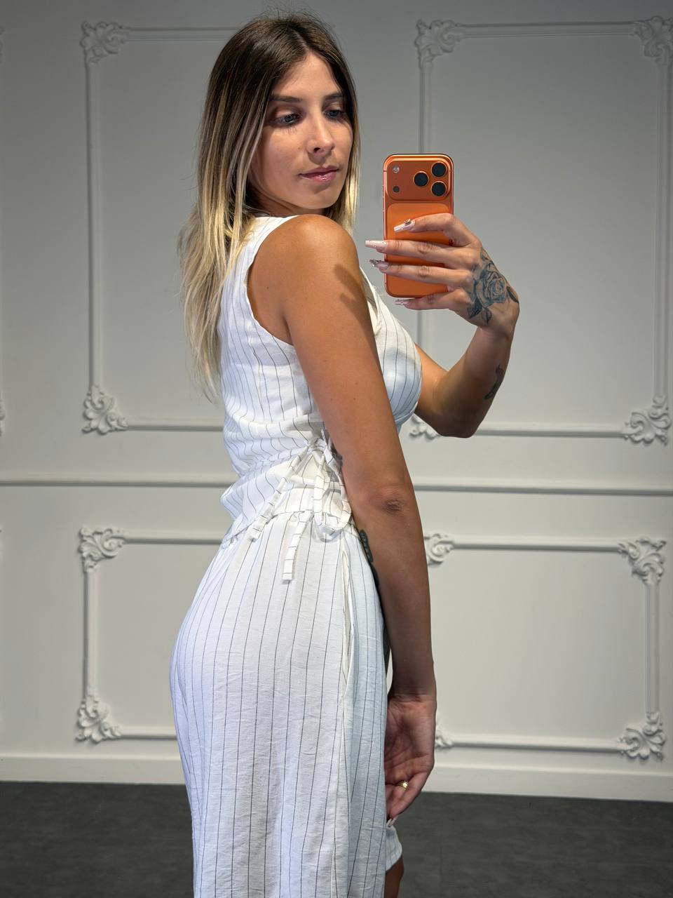 set gessato in lino con bermuda - Dverso Fashion