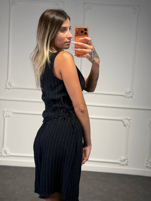 set gessato in lino con bermuda - Dverso Fashion