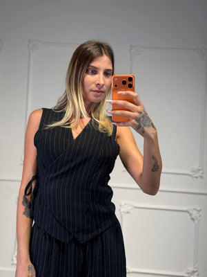set gessato in lino con bermuda - Dverso Fashion