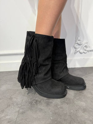 stivaletto basso con frange laterali - Dverso Fashion