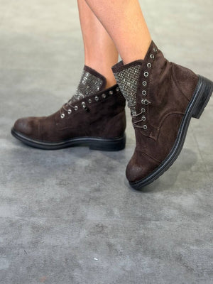 stivaletto scamosciato con strass - Dverso Fashion