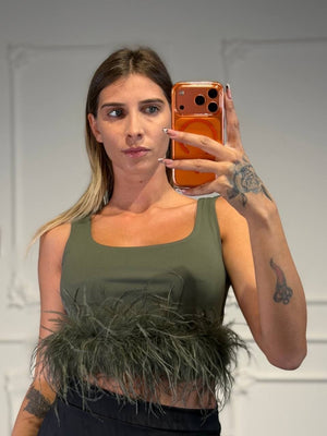top con piume - Dverso Fashion