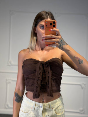 top in cotone ricamato con fiocco - Dverso Fashion