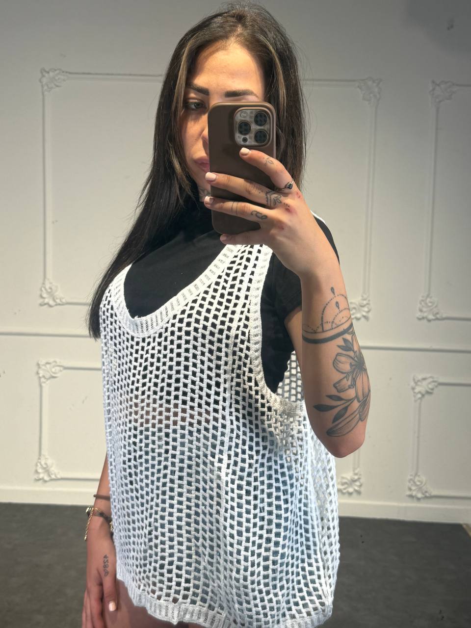 top in rete con maglia - Dverso Fashion