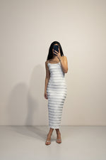 Abito Midi Donna Aderente con Spalline Sottili e Balze Orizzontali