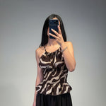 Top Donna Arricciato con Spalline Sottili Fiocco Frontale e Stampa Animalier
