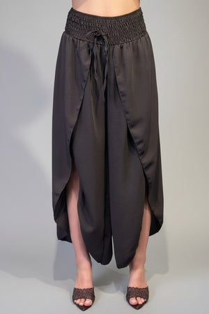Pantaloni Palazzo Donna con Vita Elasticizzata e Drappeggio Laterale