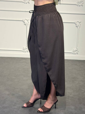 Pantaloni Palazzo Donna con Vita Elasticizzata e Drappeggio Laterale