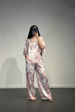 Coordinato Donna Due Pezzi con Top a Foulard e Pantaloni Palazzo, Stampa Tropicale A