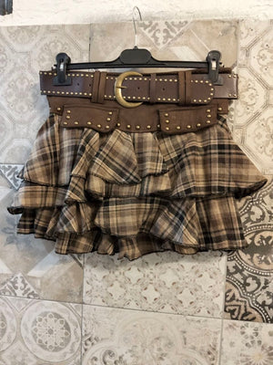 Gonna a balze con stampa tartan