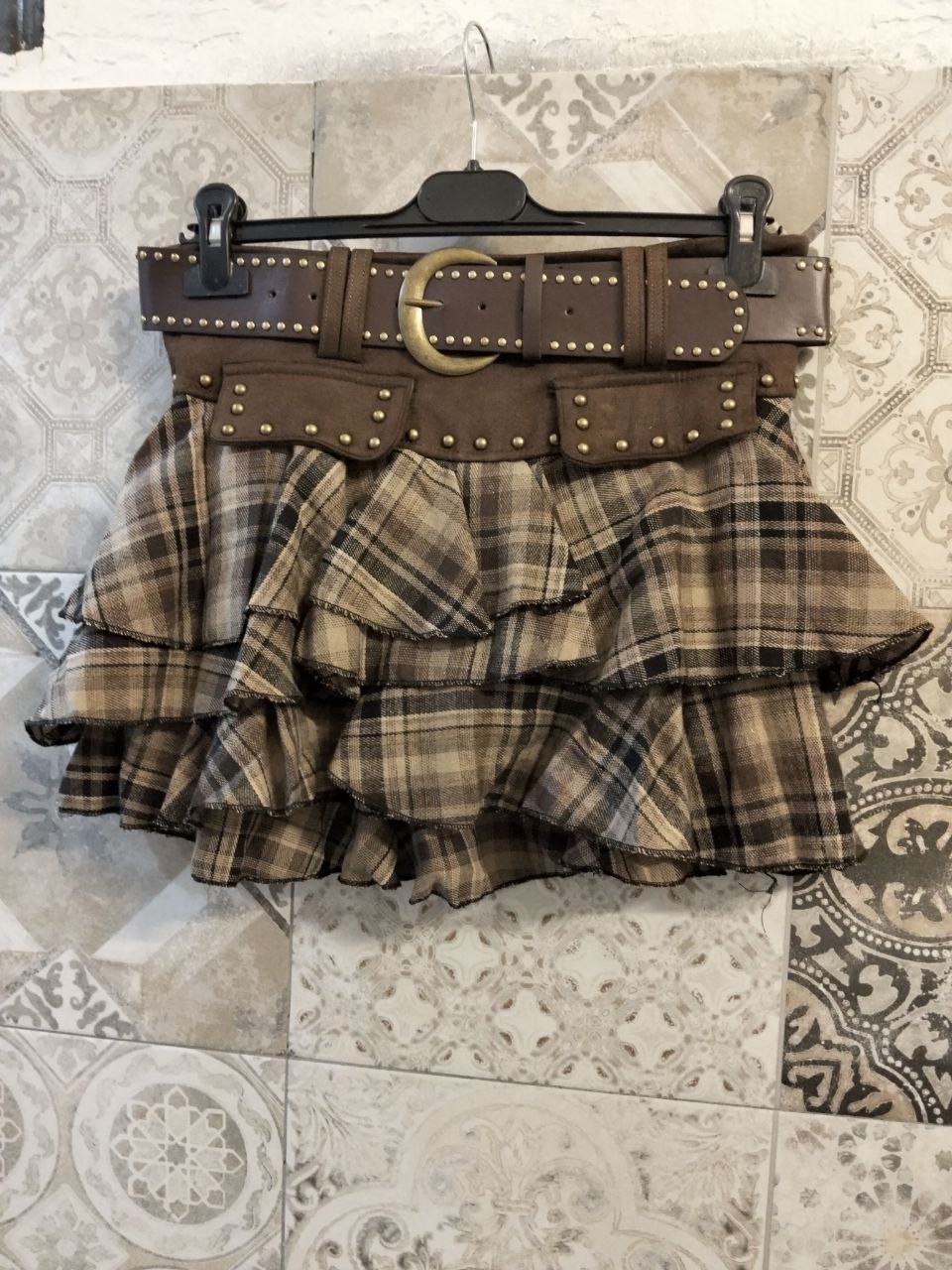 Gonna a balze con stampa tartan