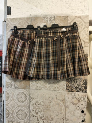 Gonna pantalone plissettata tartan con cinta