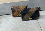 Borsa a tracolla patchwork effetto pelle e scamosciato