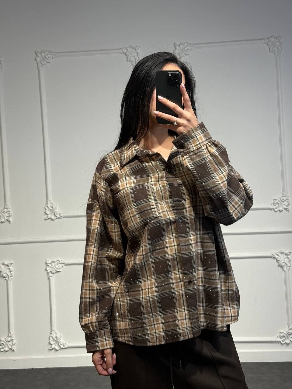 camicia a quadri strass