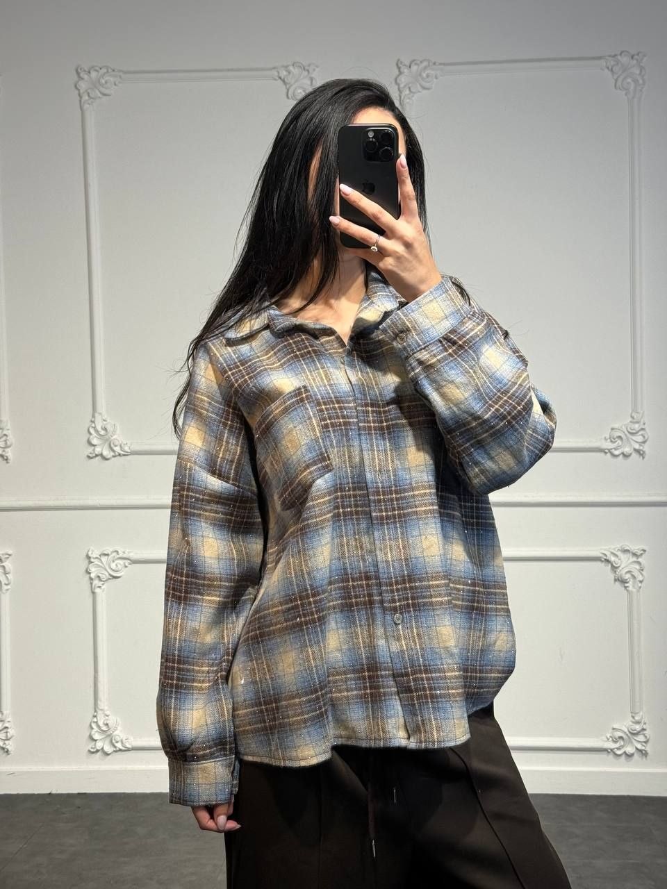 camicia a quadri strass