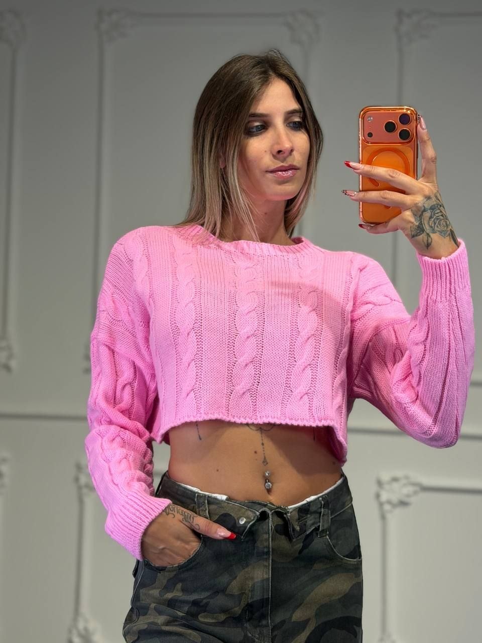 maglione crop a treccia