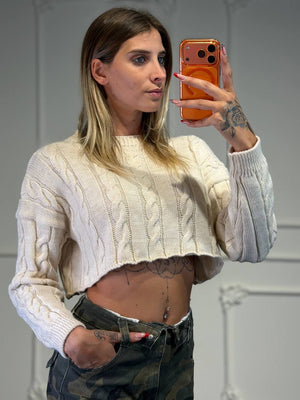 maglione crop a treccia