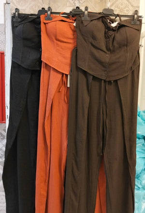 set in lino con pantalone con fiocco