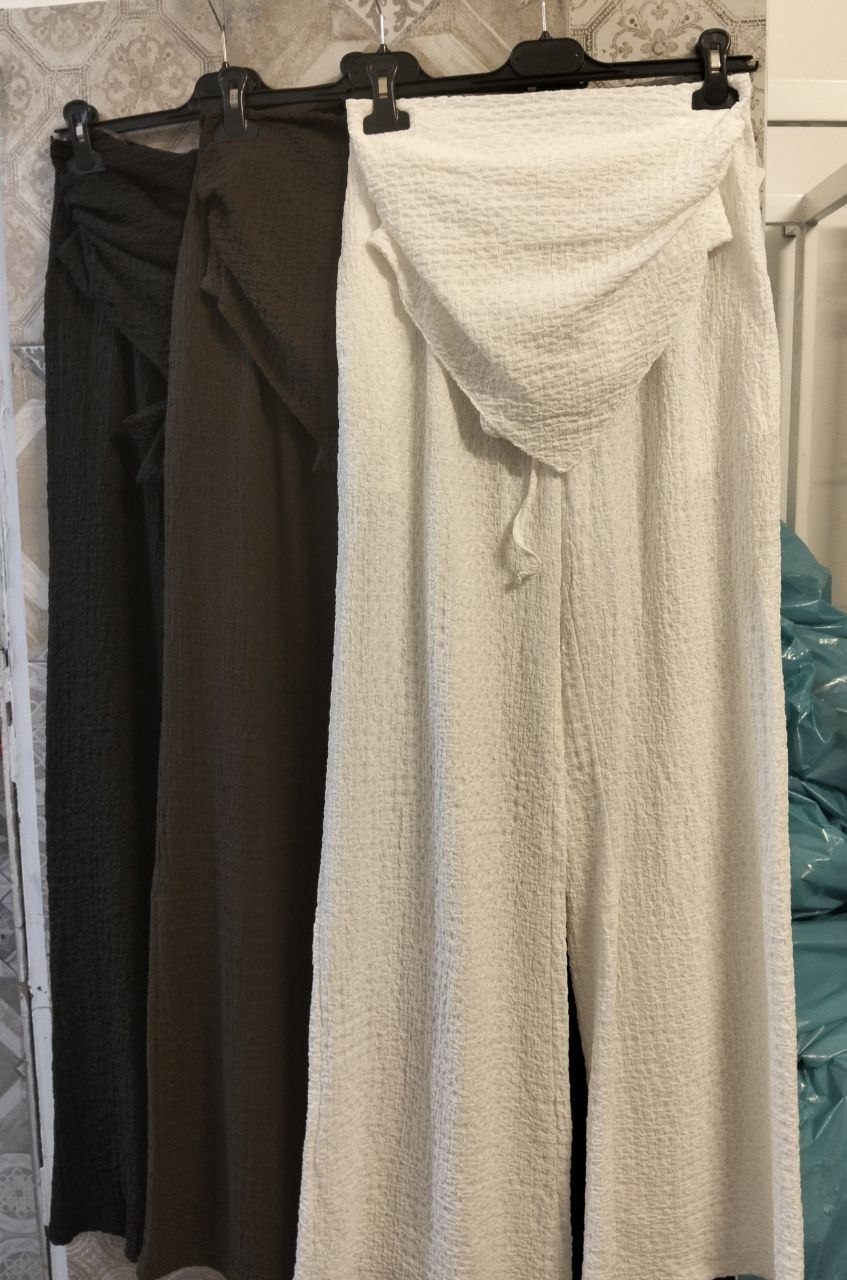 Pantaloni Palazzo Donna a Vita Alta con Fascia Drappeggiata