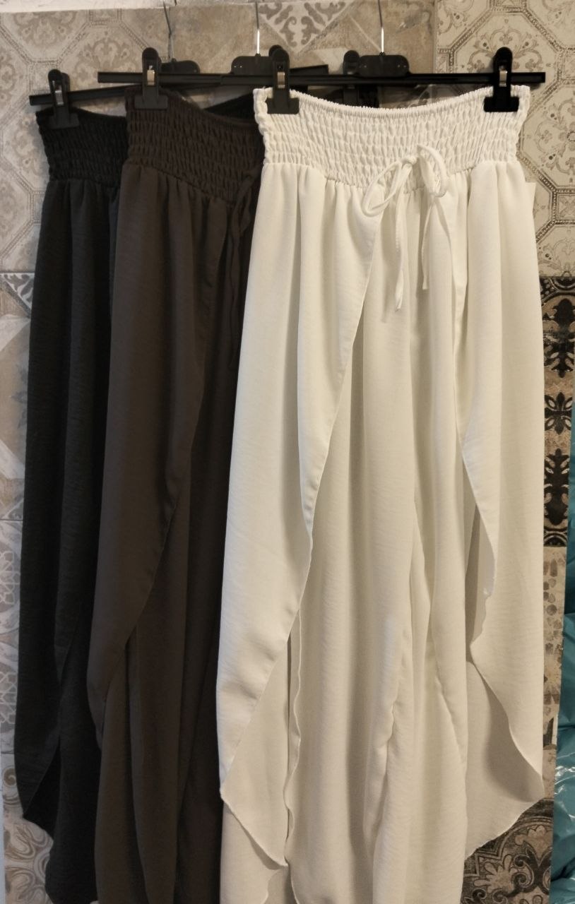 Pantaloni Palazzo Donna con Vita Elasticizzata e Drappeggio Laterale