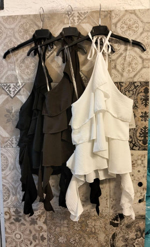 Top Asimmetrico con Scollo Allacciato e Balze Sovrapposte