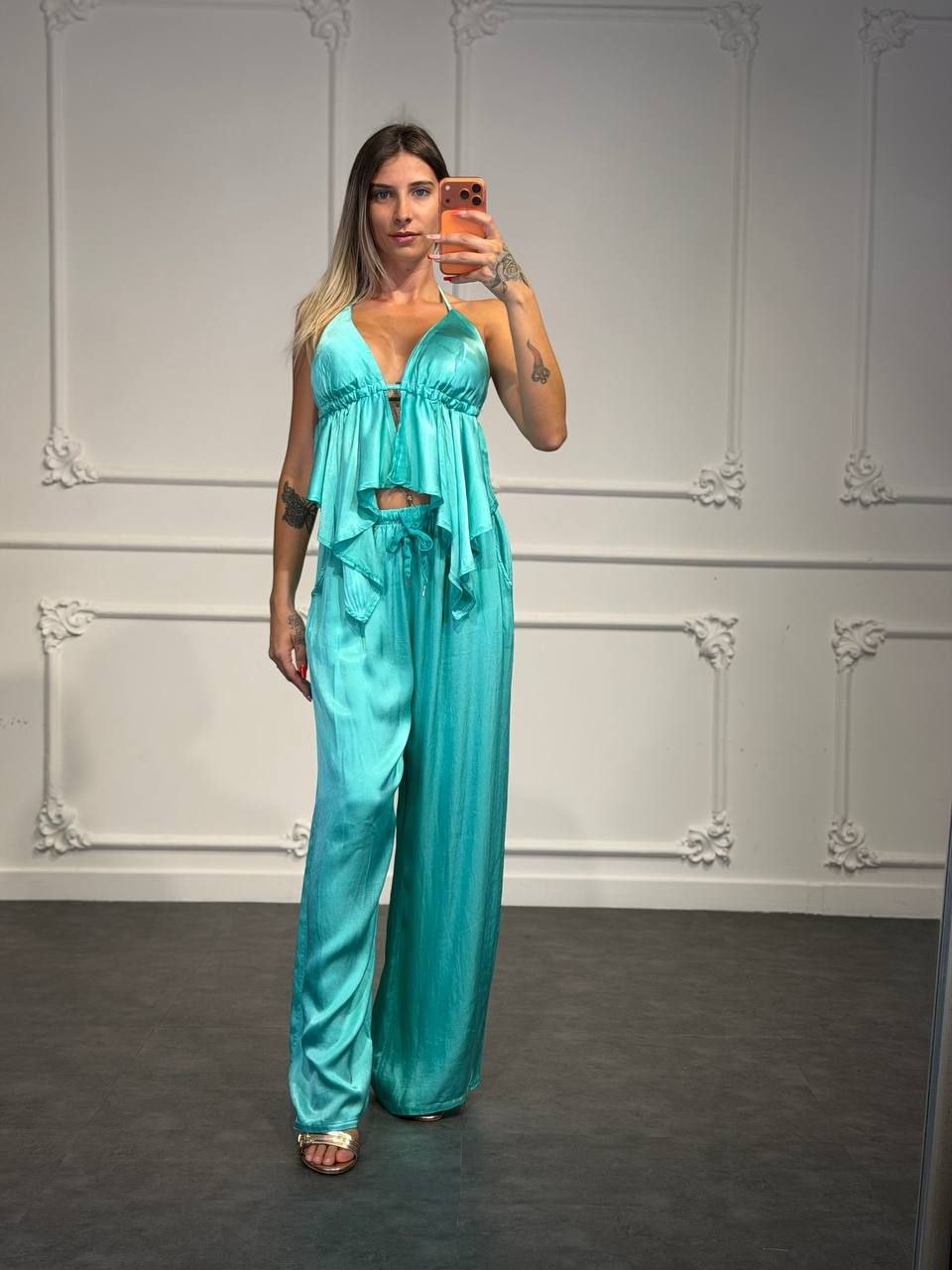 set adelaide in raso con top schiena scoperta