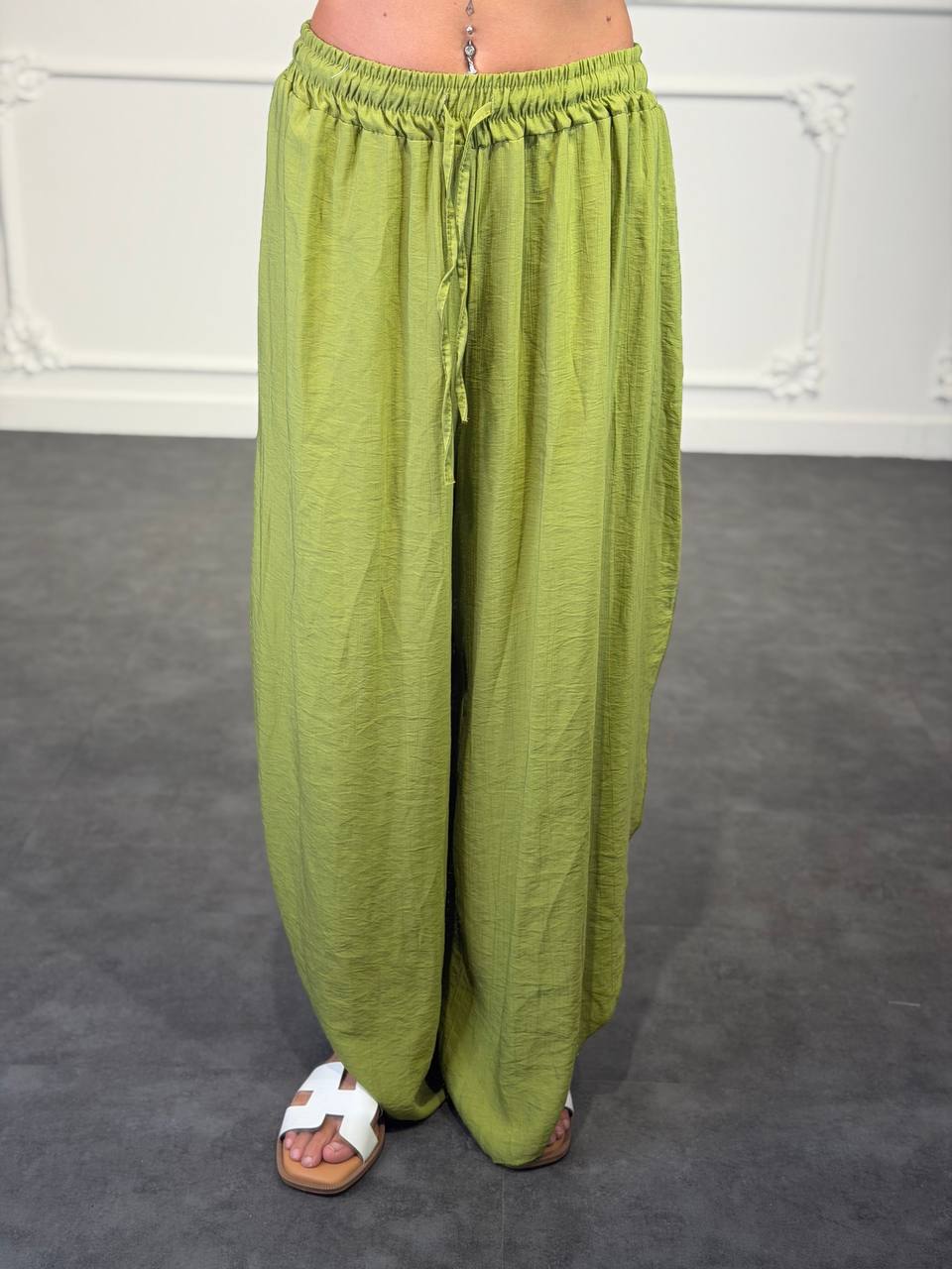 pantalone aladin in lino con spacco