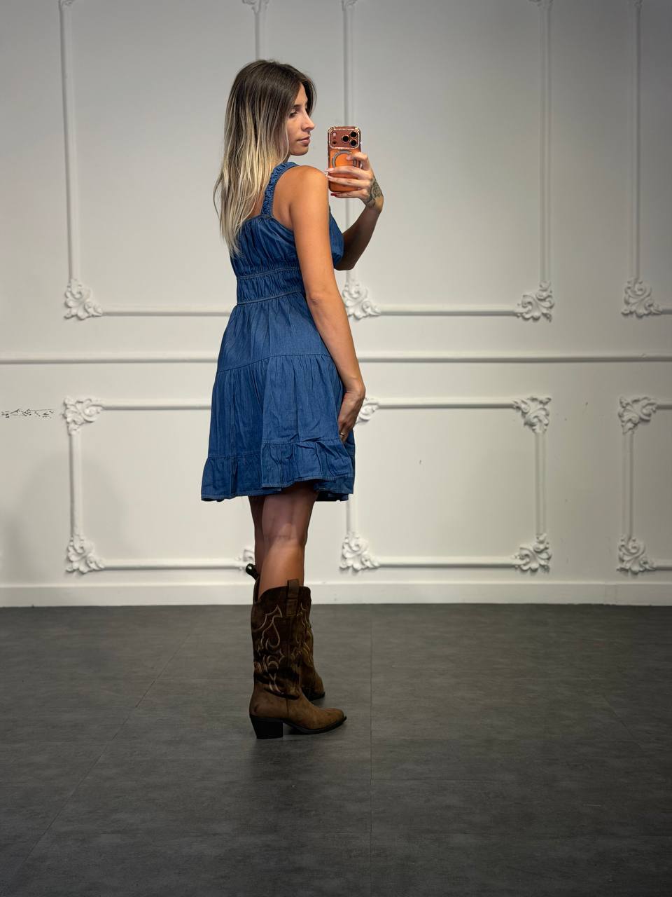 abito jeans con balze