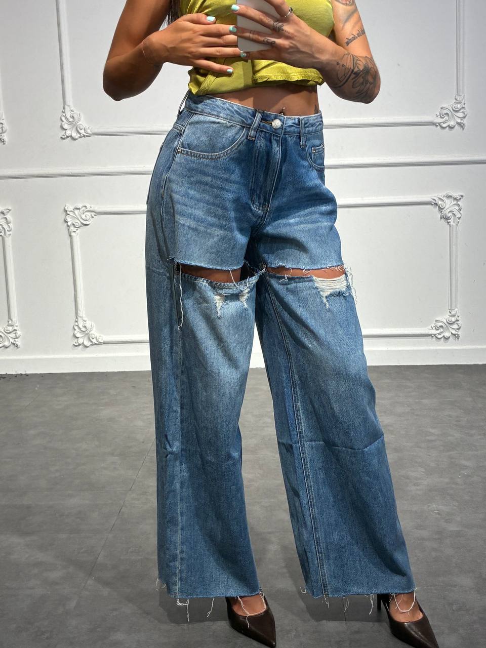 jeans american con strappi