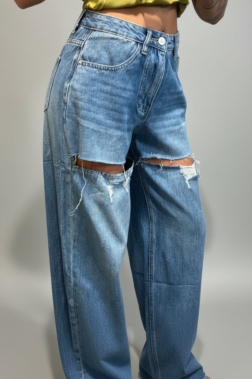 jeans american con strappi