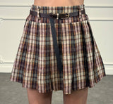 Gonna pantalone plissettata tartan con cinta