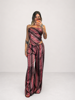 Coordinato Top a Fascia e Pantaloni Palazzo con Stampa Ornamentale