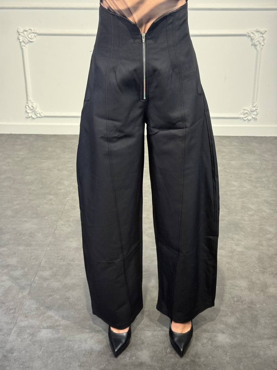 pantaloni palazzo vita alta con zip