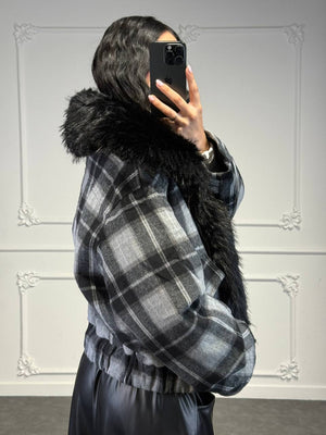 giacchetto tartan con pelliccia