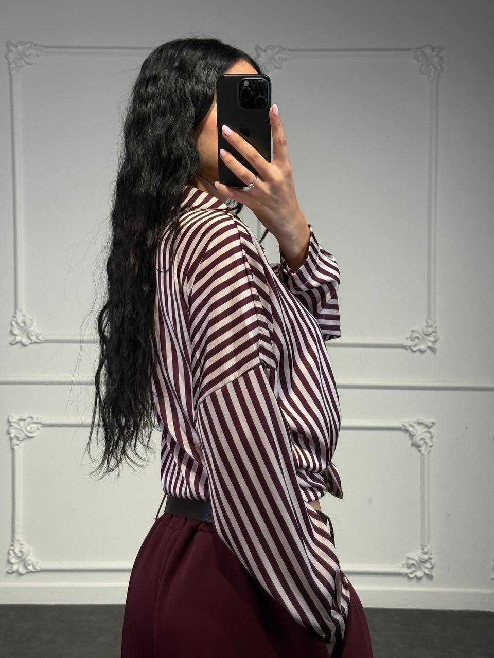 camicia in raso con righe