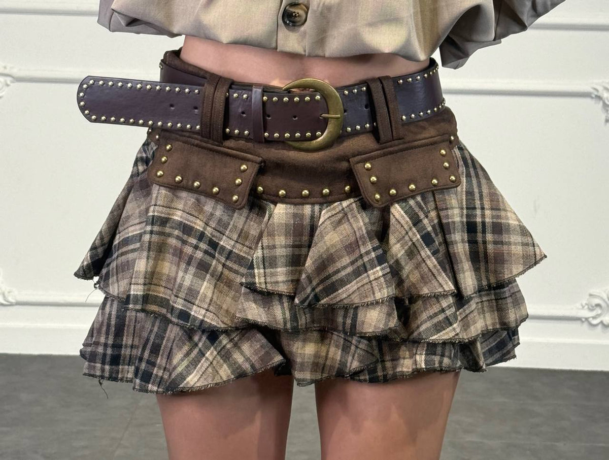 Gonna a balze con stampa tartan