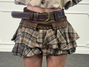Gonna a balze con stampa tartan