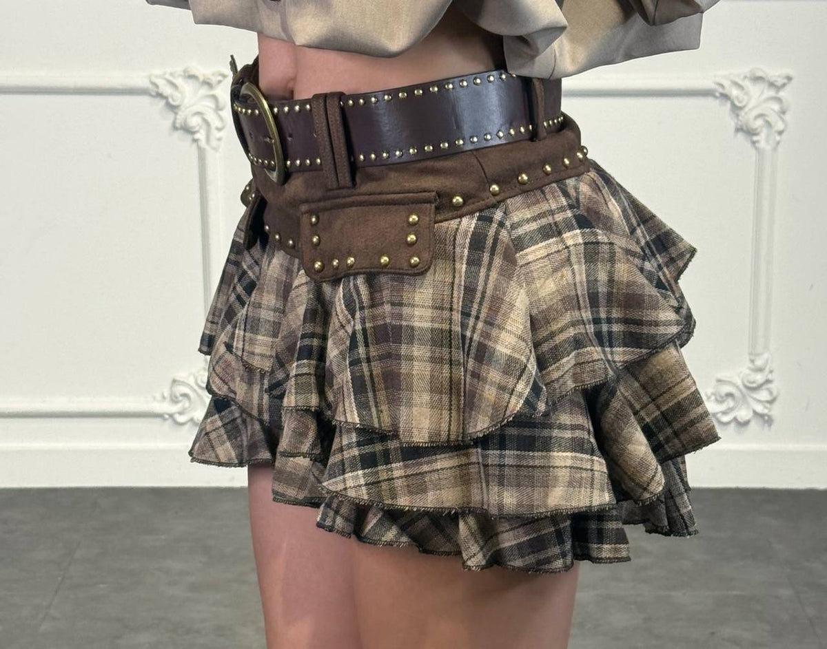 Gonna a balze con stampa tartan