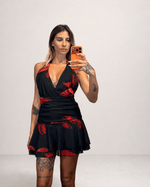 Abito Corto Svasato con Scollatura Profonda e Balza in Tulle - Dverso Fashion